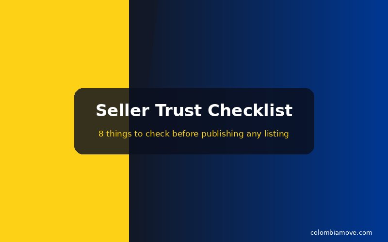 Seller trust checklist graphic for Colombia Move marketplace