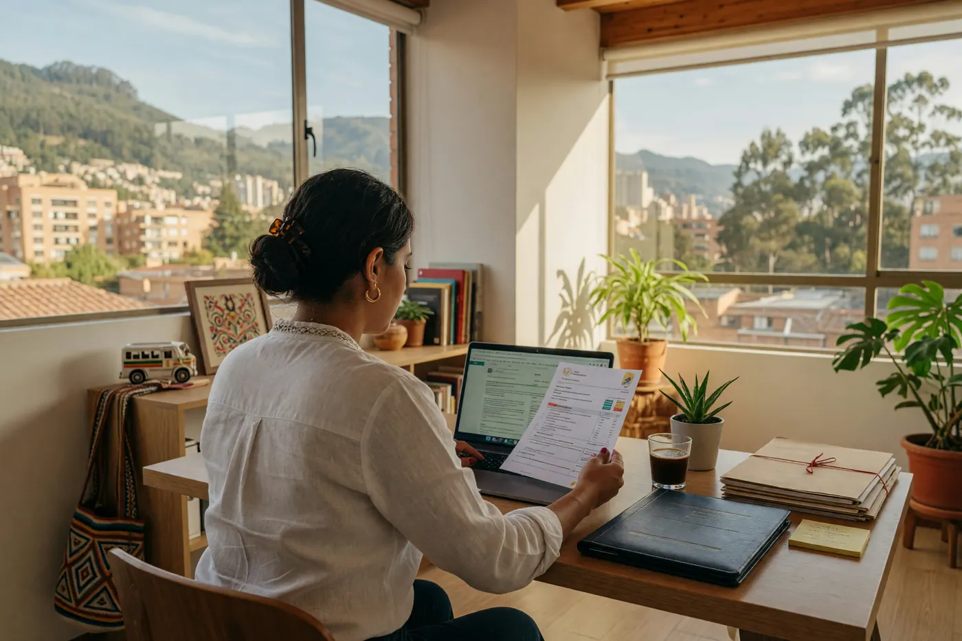 Profesional tramitando el certificado de residencia fiscal en línea desde su computador portátil