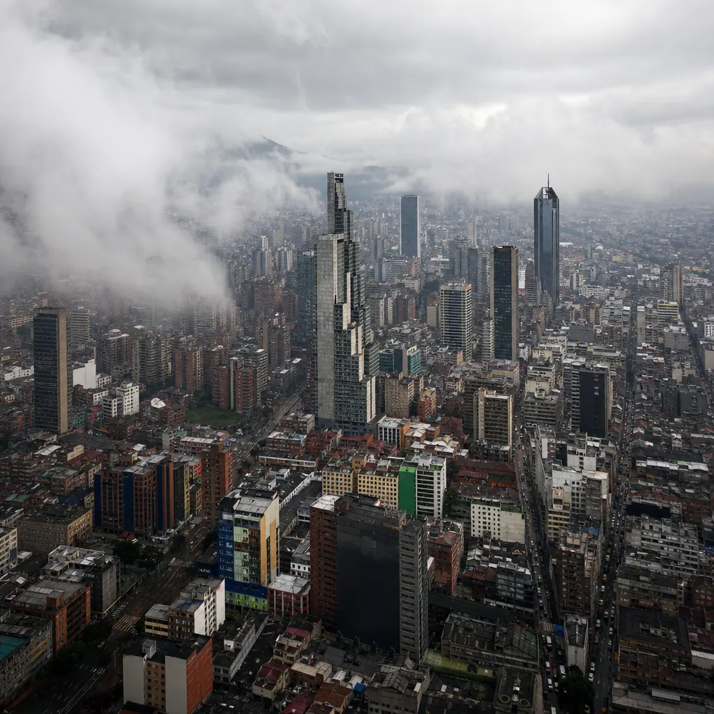 Bogotá Colombia cityscape on a cool overcast morning at high altitude