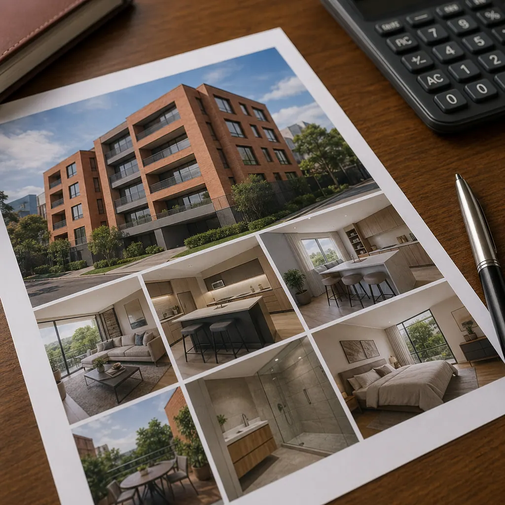 A Colombian real estate document on a desk with pen and calculator — representing the opacity in property pricing and sale records
