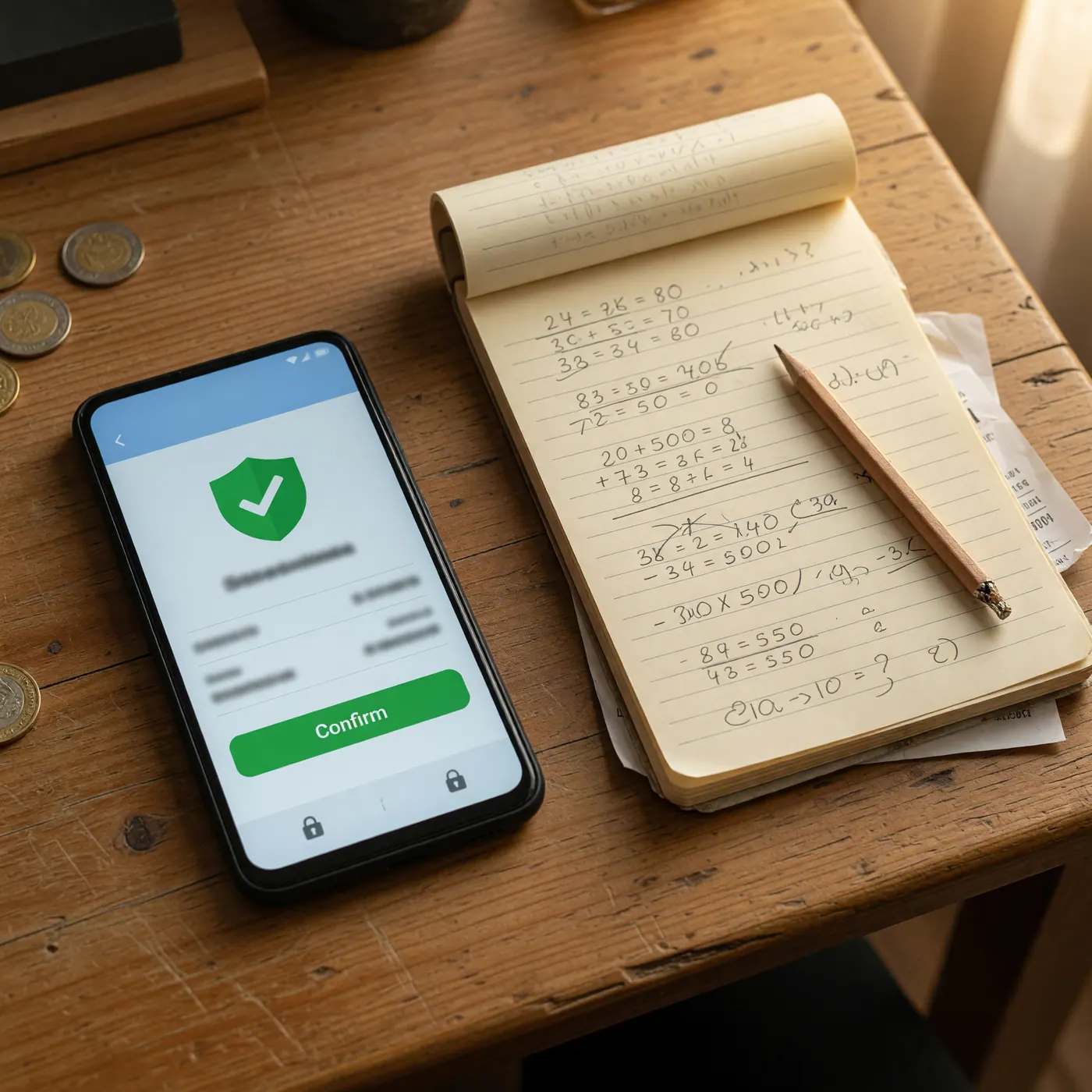 Celular junto a un cuaderno con cálculos de aportes a seguridad social sobre un escritorio