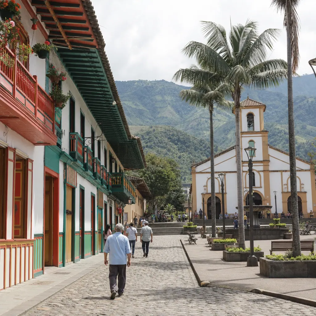 Plaza colonial de pueblo patrimonio en el Suroeste Antioqueño