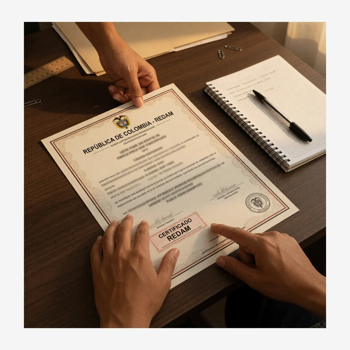 Certificado impreso del REDAM deudor alimentario moroso siendo verificado en un escritorio