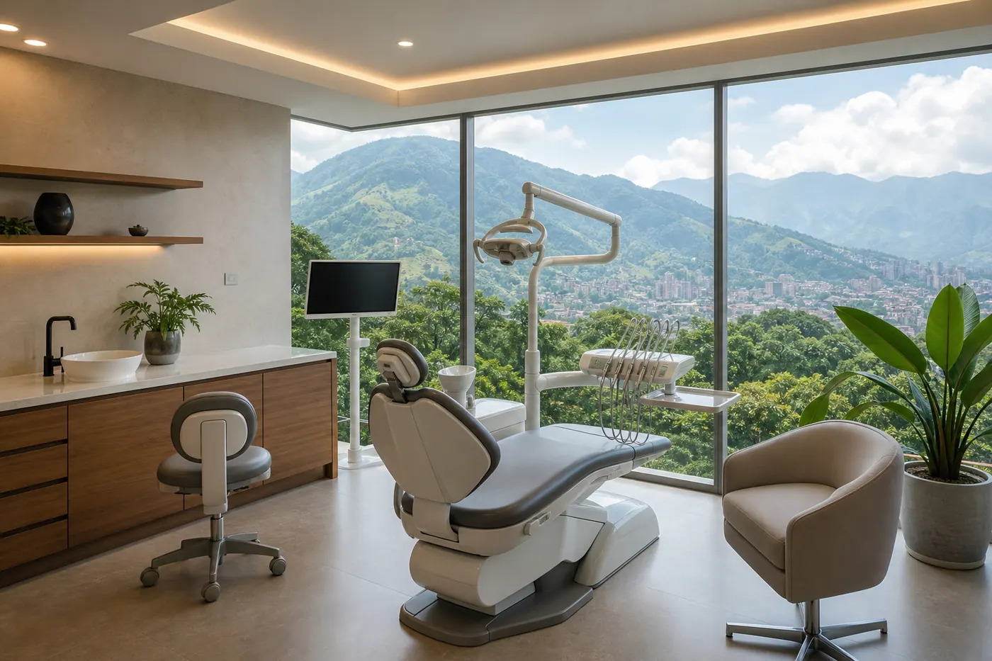 Modern dental clinic in Medellín Colombia with mountain views