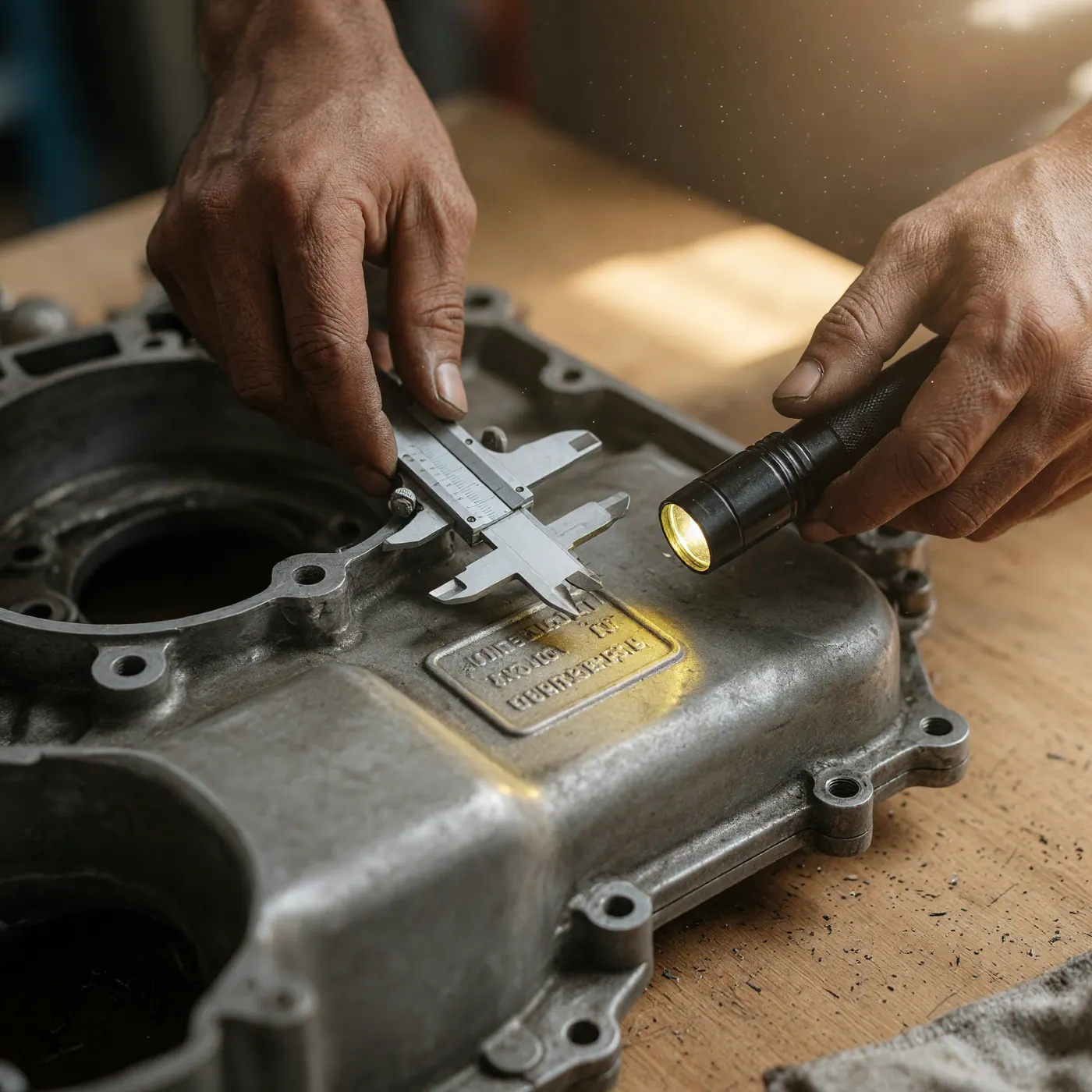 Inspección técnica detallada del número de parte OEM y código de serie en un repuesto mecánico automotriz usado