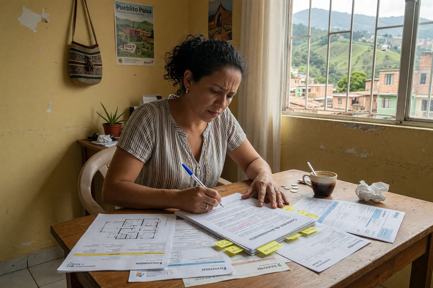 Person reviewing a rental contract in Colombia with concern