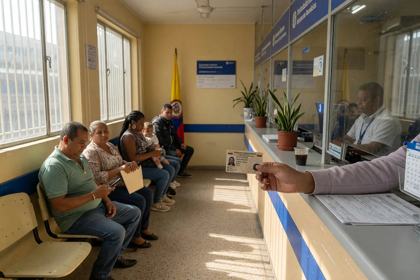 Persona sosteniendo su nueva licencia de conducción colombiana dentro de una oficina de tránsito en Bogotá