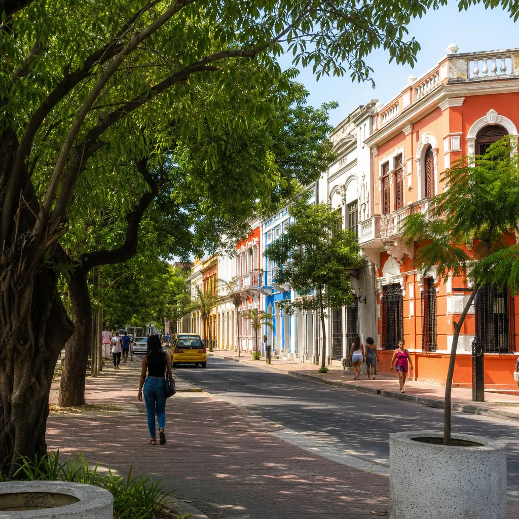 El Prado neighborhood in Barranquilla Colombia — colorful colonial-era houses and shaded streets in the Caribbean city