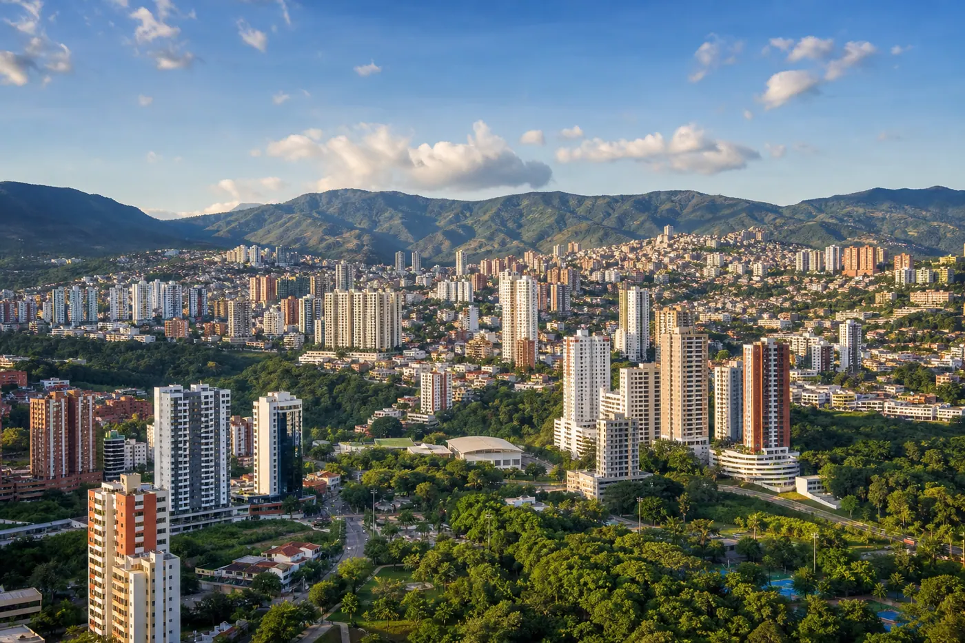 Aerial panoramic view of Bucaramanga, Colombia, spread across the Andean foothills