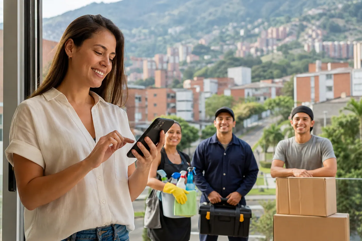 Persona en Colombia usando Colombia Move para publicar una solicitud de ayuda local