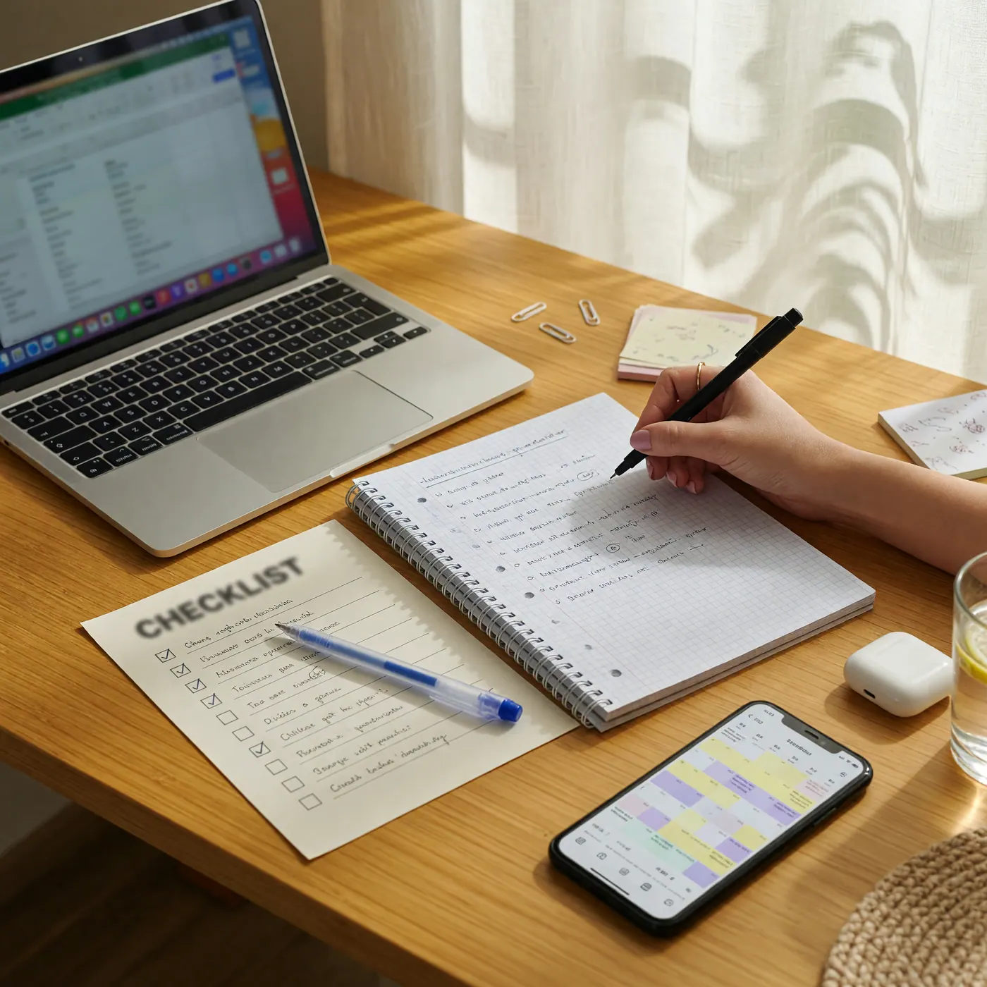 Profesora particular en Colombia preparando su plan de clase y el anuncio de tutoría junto a un cuaderno y un portátil