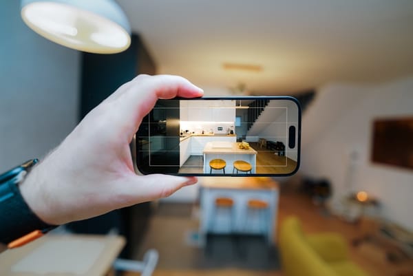Persona tomando una foto de una sala con su teléfono