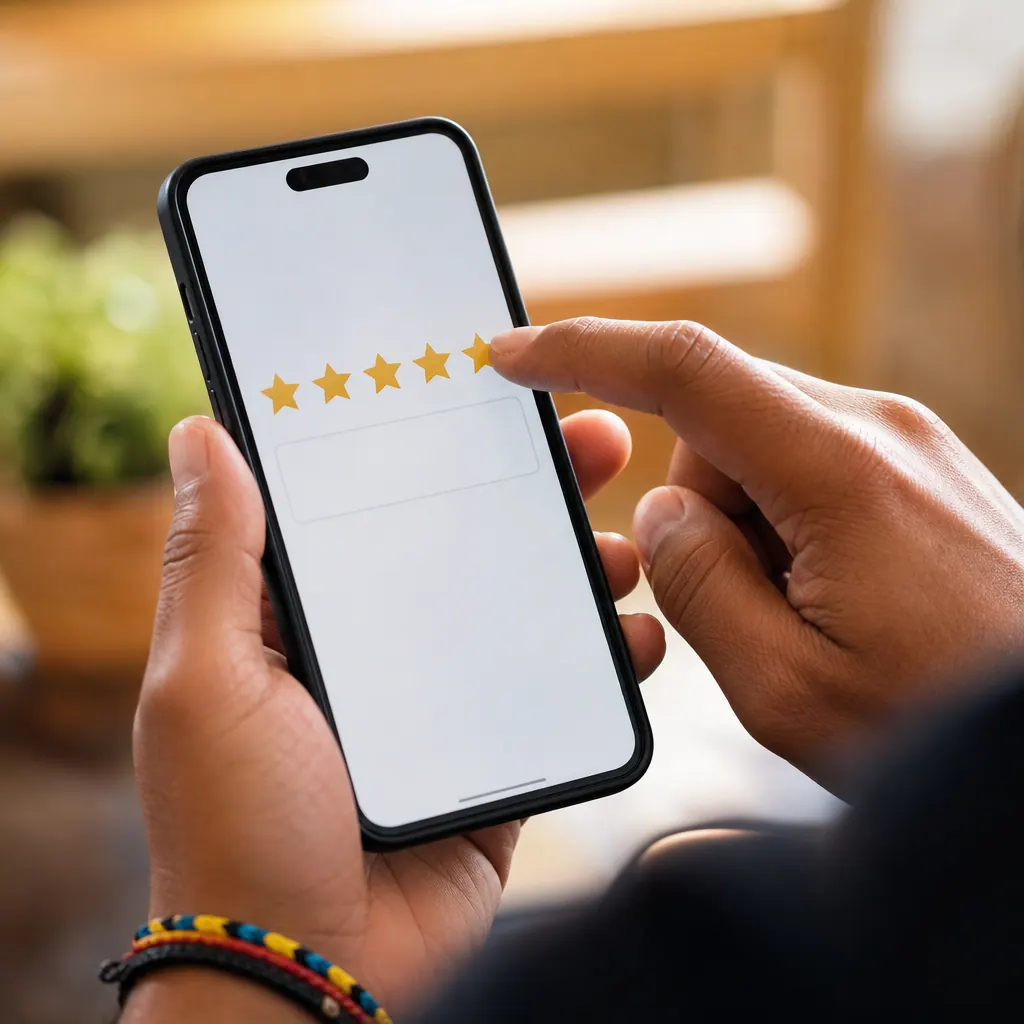 Persona en Colombia revisando reseñas de vendedor en su celular