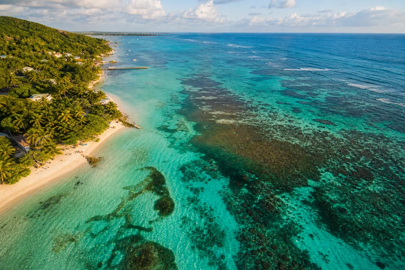 Aerial view of San Andrés Island Colombia — turquoise Caribbean water and white sand beaches