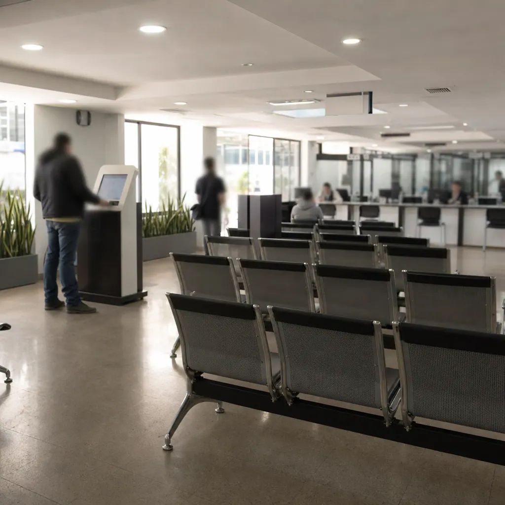 Waiting area at a Colombian immigration office for a cedula de extranjeria appointment