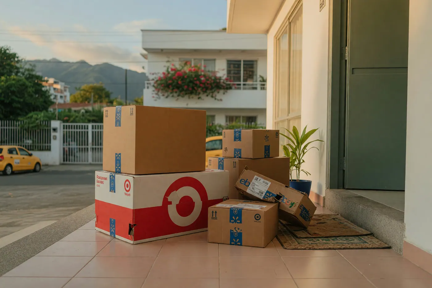 Packages from U.S. stores delivered to a Colombian home doorstep