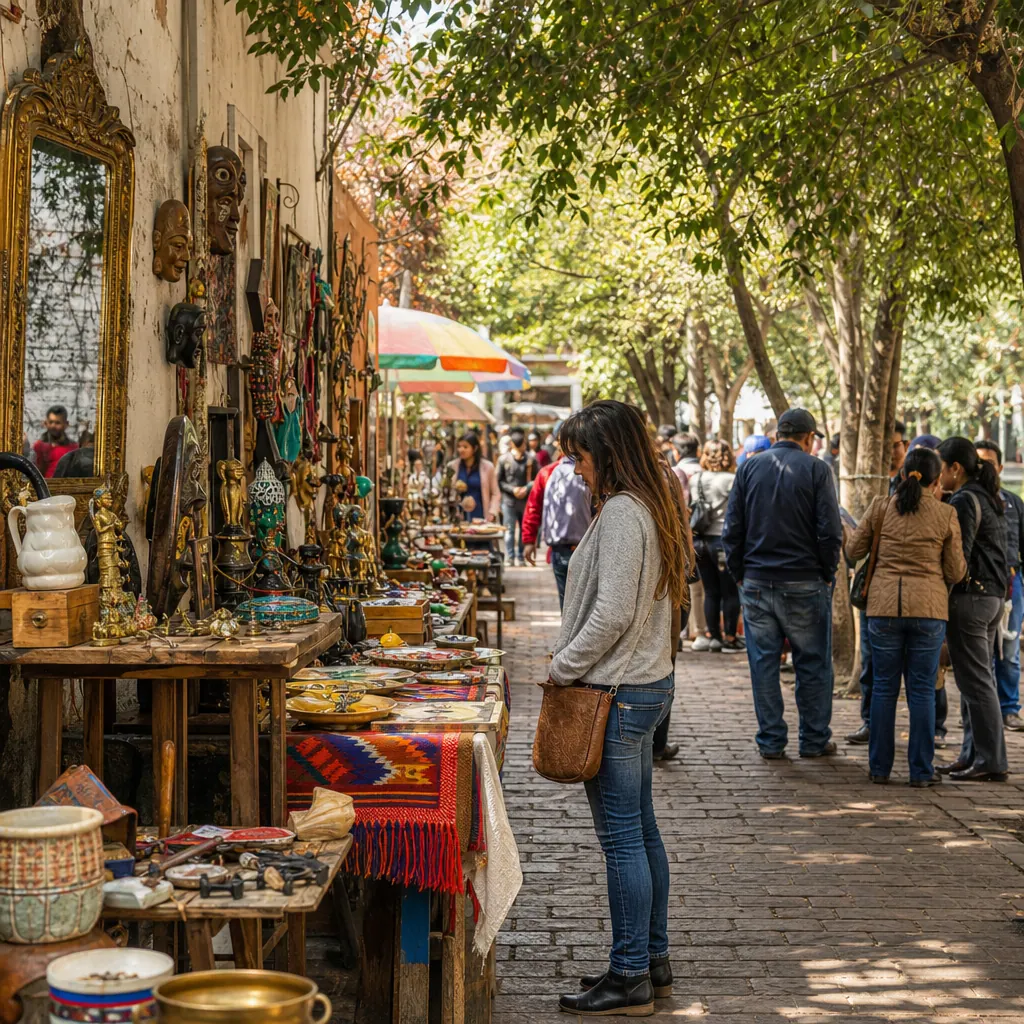 Sunday flea market in Usaquén Bogotá — artisan goods, antiques and handcrafts at colorful stalls