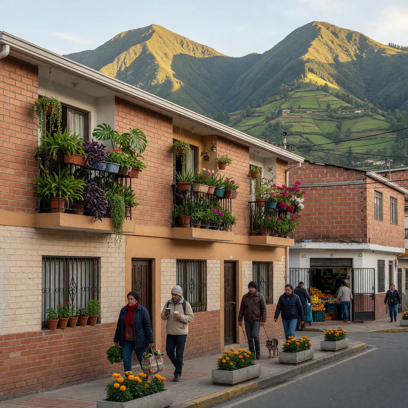 Calle residencial con edificios de ladrillo en el barrio Palermo de Pasto, Nariño
