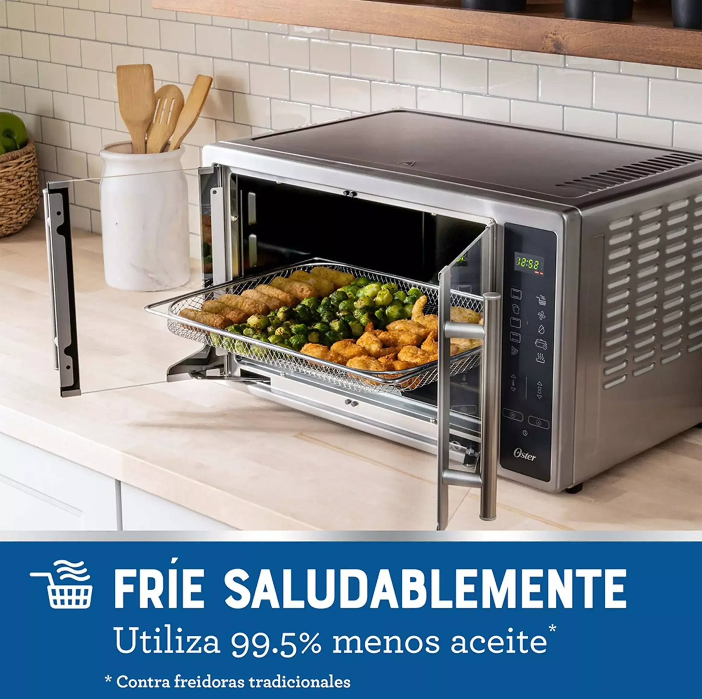 Venta de electrodomésticos en Usaquén, Bogotá: Horno Digital con Freidora de Aire marca Oster de 42 Litros 10 Funciones color plateado — Colombia Move