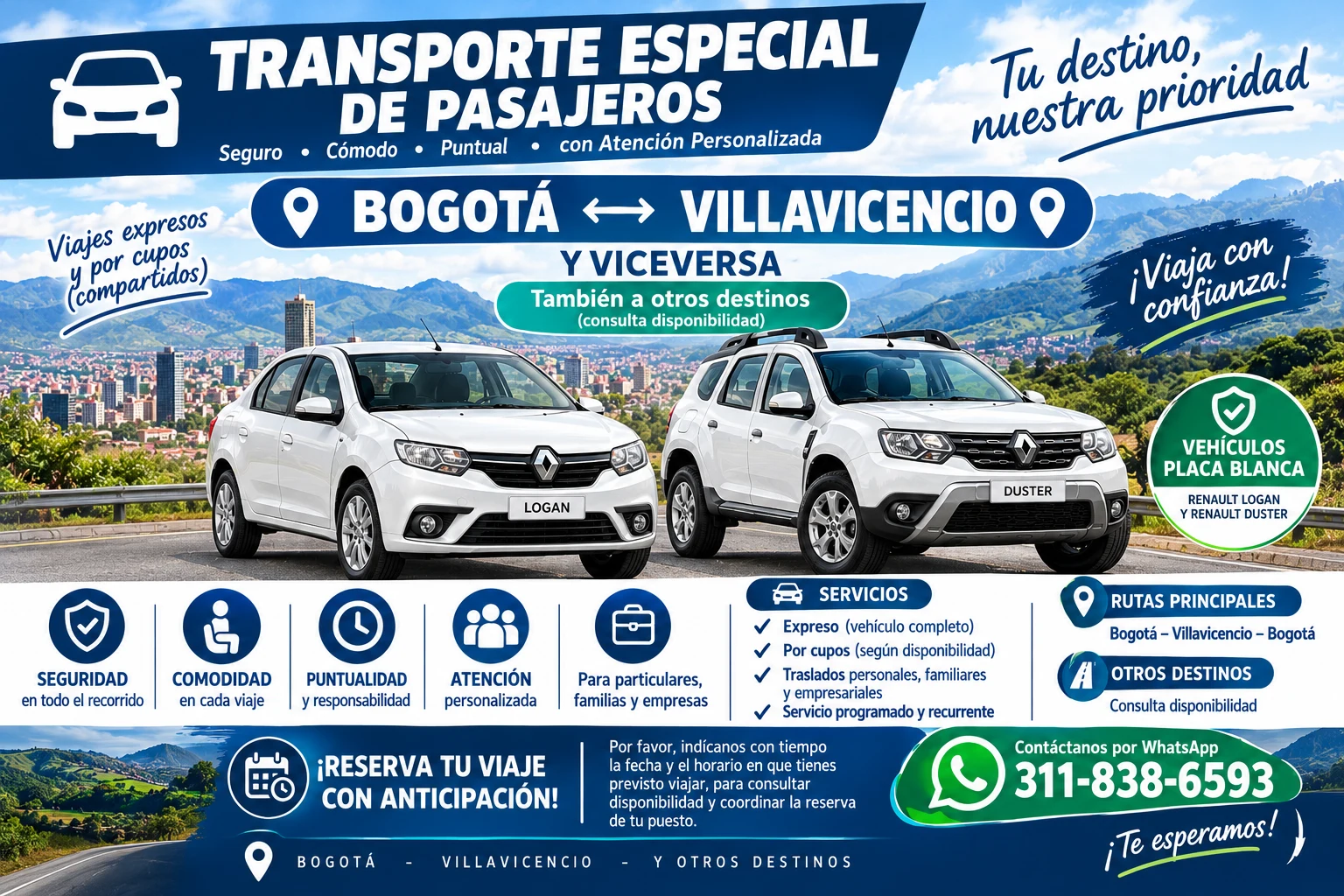 Service in Bogotá: SPECIAL PASSENGER TRANSPORT BOGOTÁ ↔ VILLAVICENCIO ↔ BOGOTÁ — Colombia Move