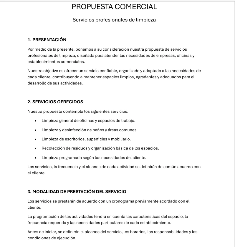 Servicio: Creación de documentos profesionales para empresas — Colombia Move