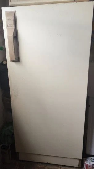 Venta de electrodomésticos en Bogotá: Nevera de una puerta color crema, modelo antiguo — Colombia Move