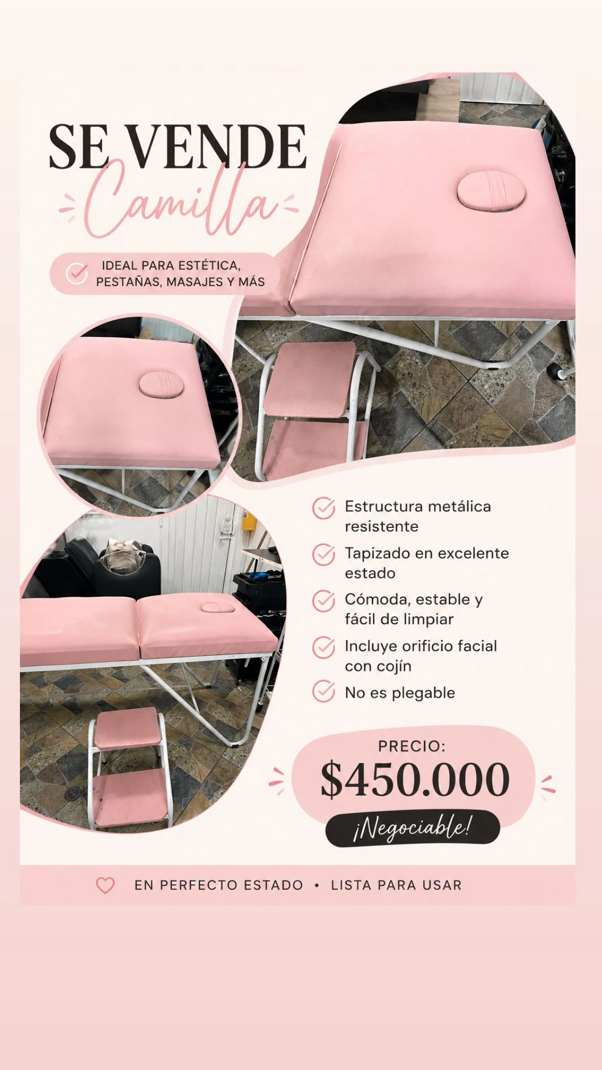 Venta de otra belleza en Bogotá: Camilla rosada — Colombia Move