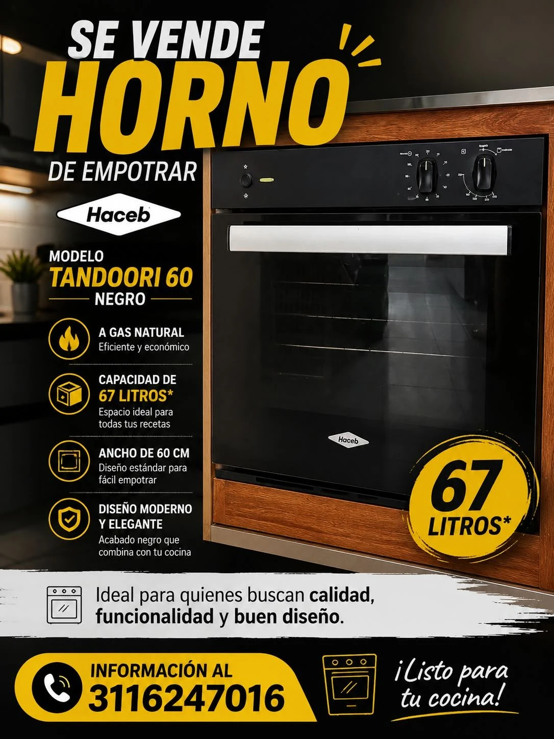 Venta de electrodomésticos en Valledupar: Horno de empotrar Haceb Tandoori 60 — Colombia Move