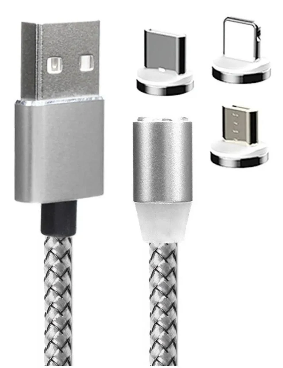 Venta de accesorios tecnológicos en Cali: Cable magnético USB trenzado con 3 puntas intercambiables — Colombia Move
