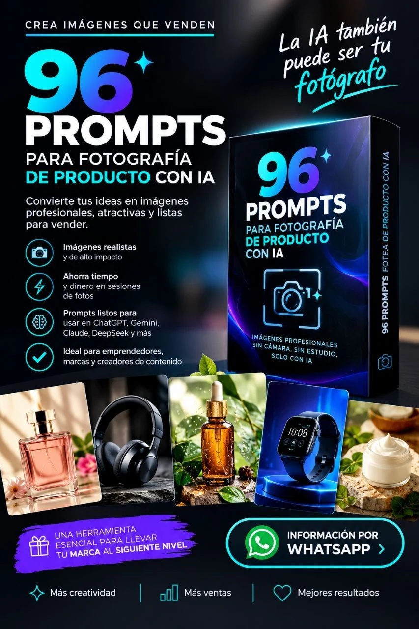 Audio & Video for Sale in Cartagena: 96 prompts for product photography with AI — Colombia Move