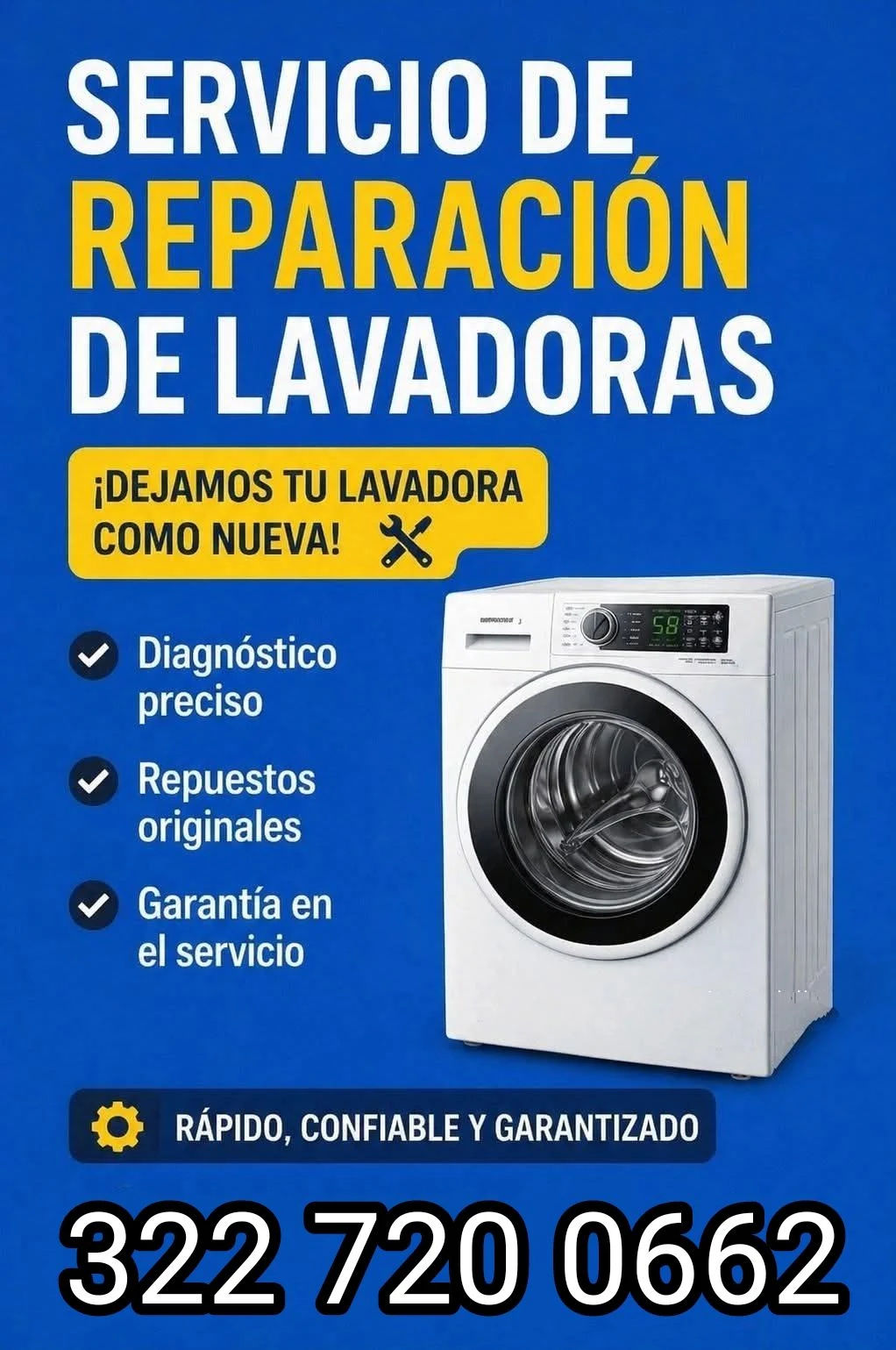 REPARACIÓN DE LAVADORAS 322 720 0662 FUNZA Y MOSQUERA