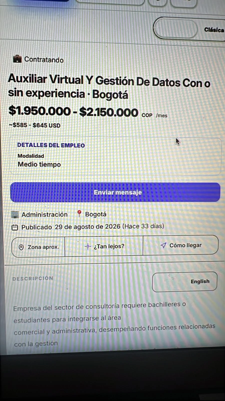 Empleo en Bogotá: Busco empleo de auxiliar virtual y gestión de datos en Bogotá — Colombia Move