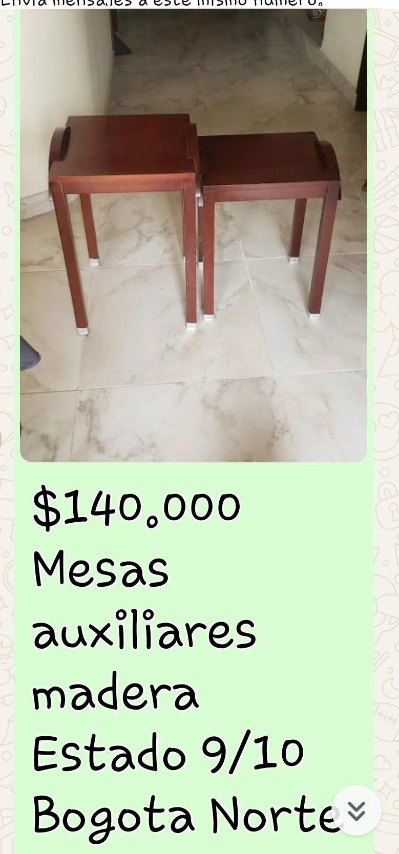 Venta de mesas y sillas en Chicó, Bogotá: Mesas auxiliares de madera — Colombia Move