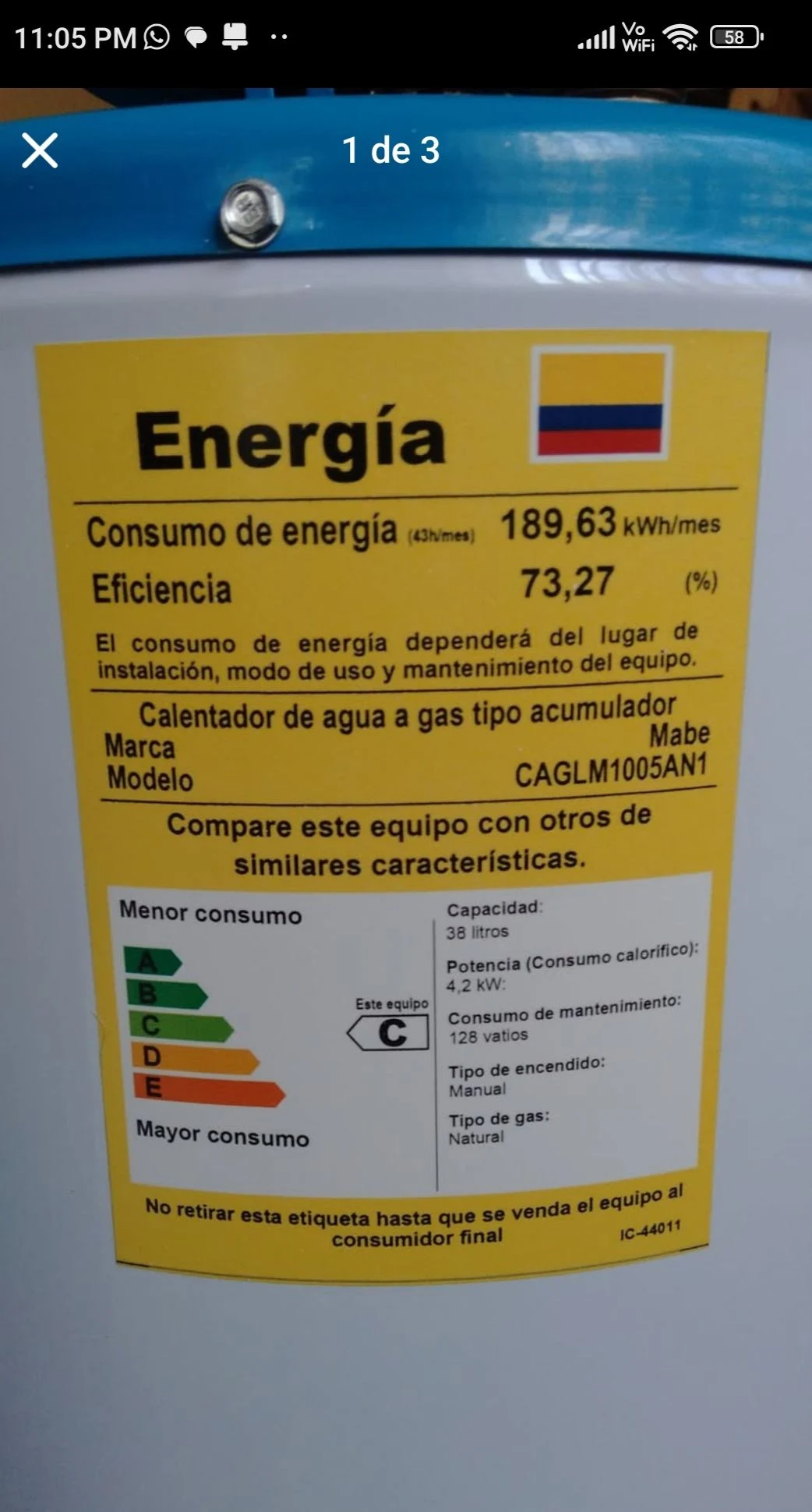 Venta de electrodomésticos en Centro Histórico, Tunja: Calentador de agua a gas Mabe CAGLM1005AN1 — Colombia Move