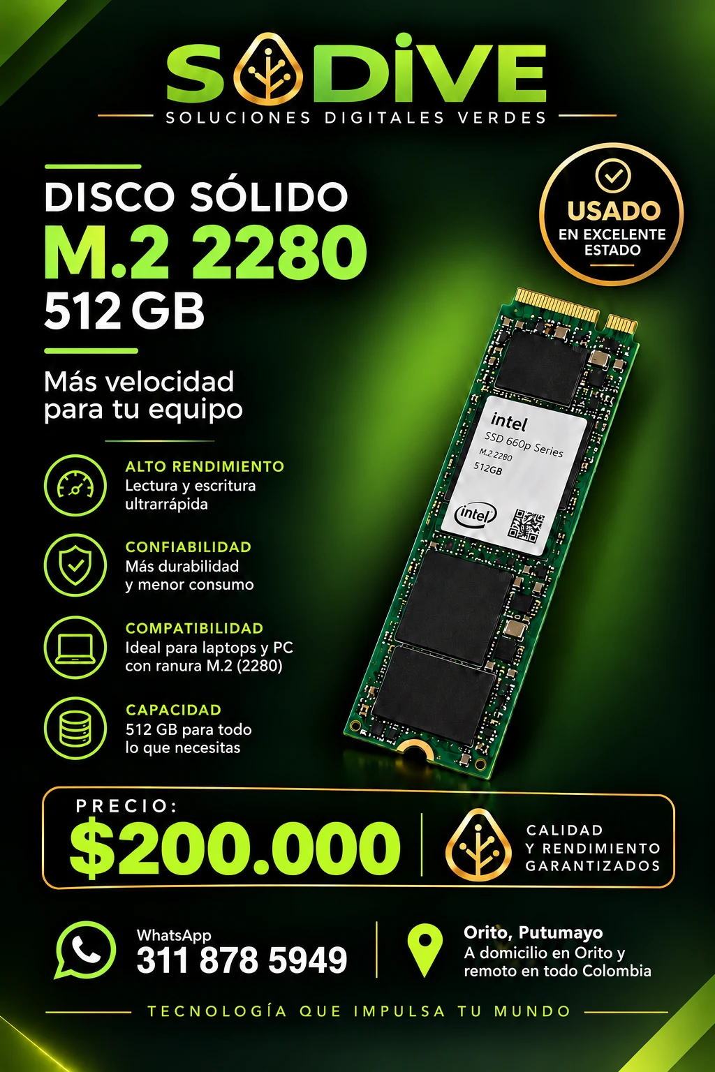 Venta de computadores y laptops en Orito: SSD NVME M2 512 Gb USADO — Colombia Move