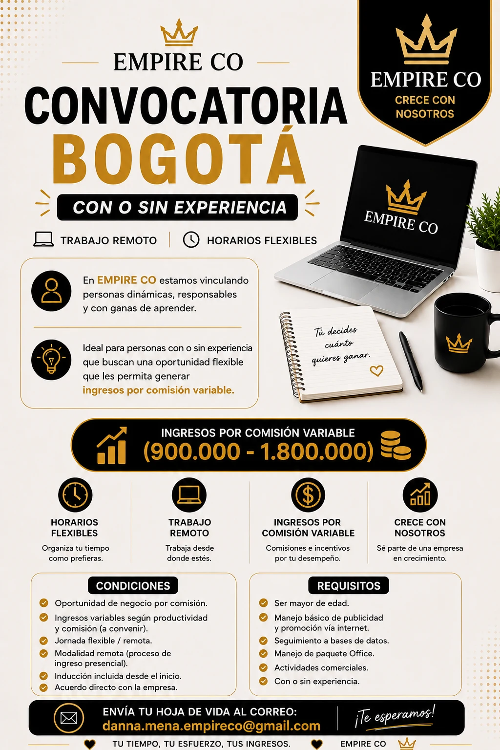 Convocatoria laboral en Bogota con o sin experiencia