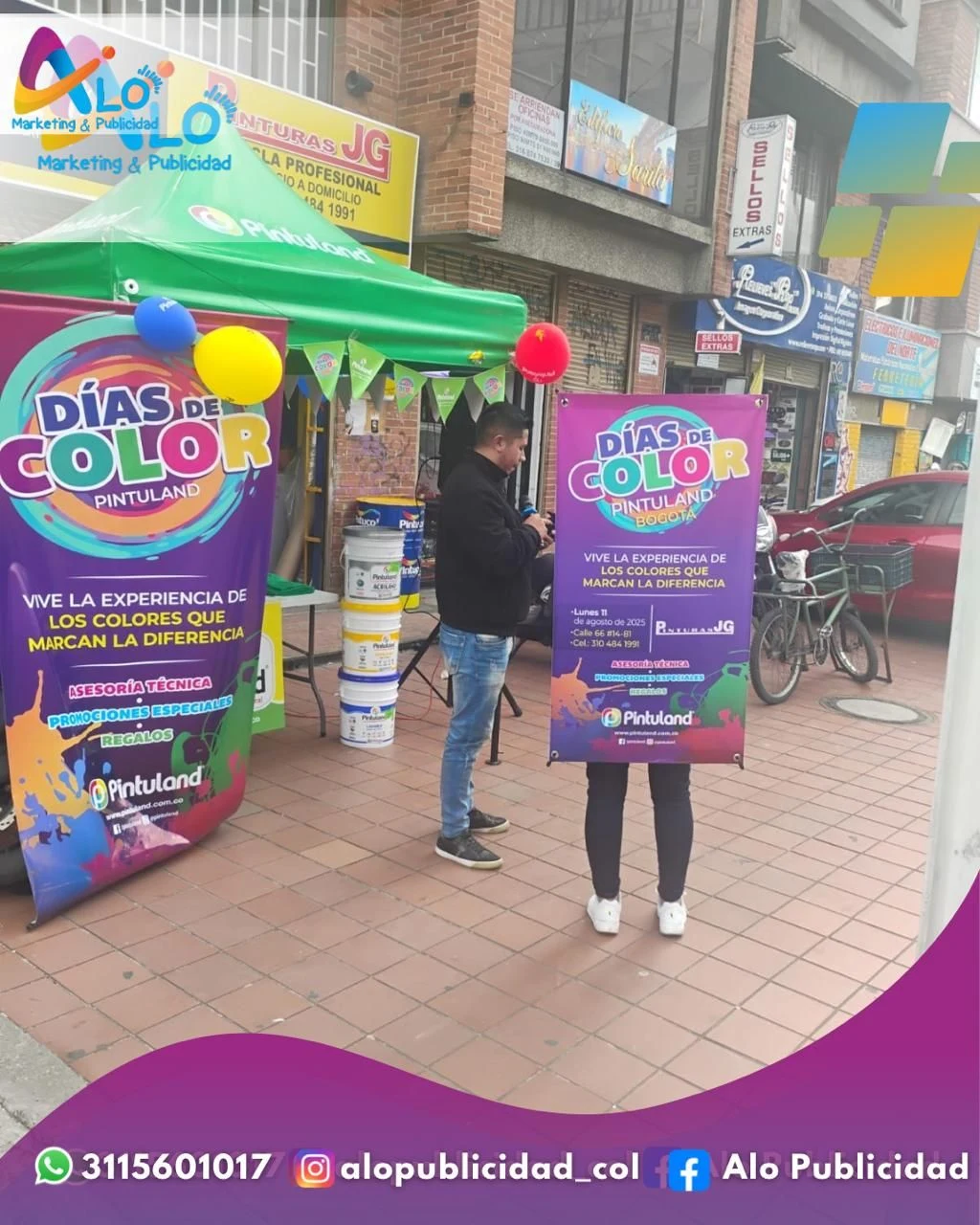 Servicio de publicidad y activaciones de marca con pendones y carpa