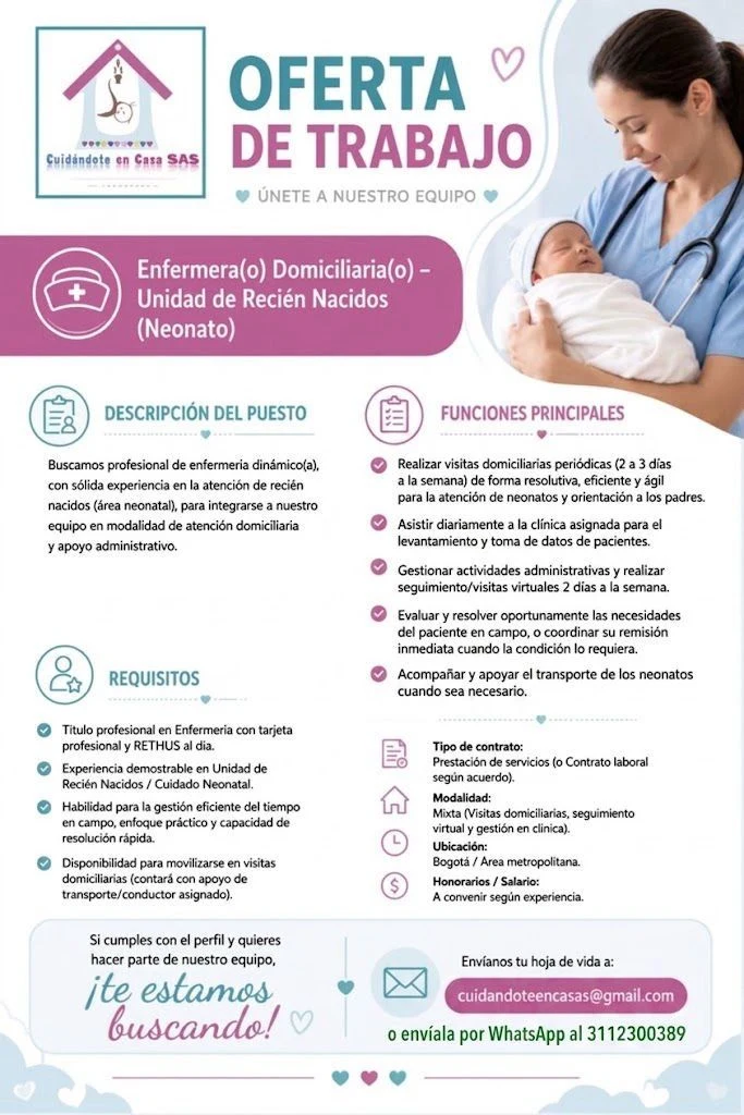 Oferta de trabajo para enfermero domiciliario de neonatos