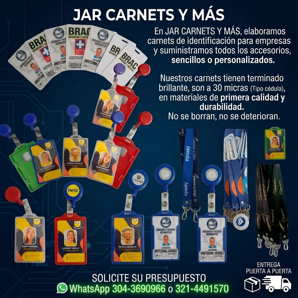 Servicio en Medellín: Carnets de identificación y accesorios para empresas — Colombia Move