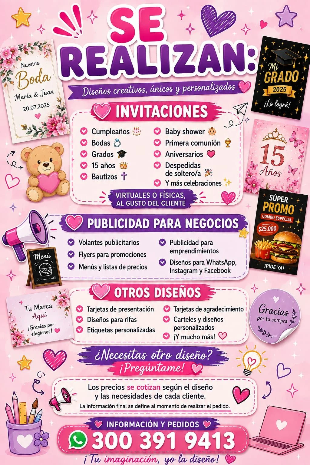 Servicios de diseño gráfico y creación de invitaciones