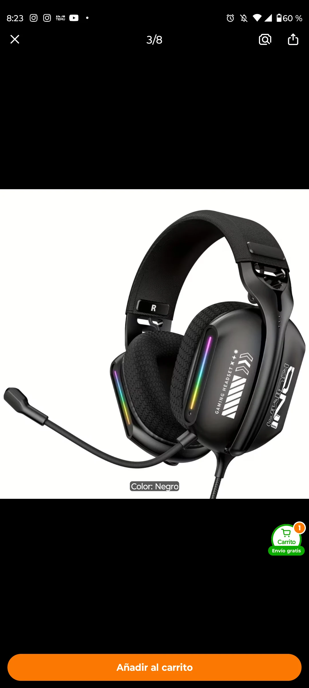Audífonos gamer con micrófono y luces LED