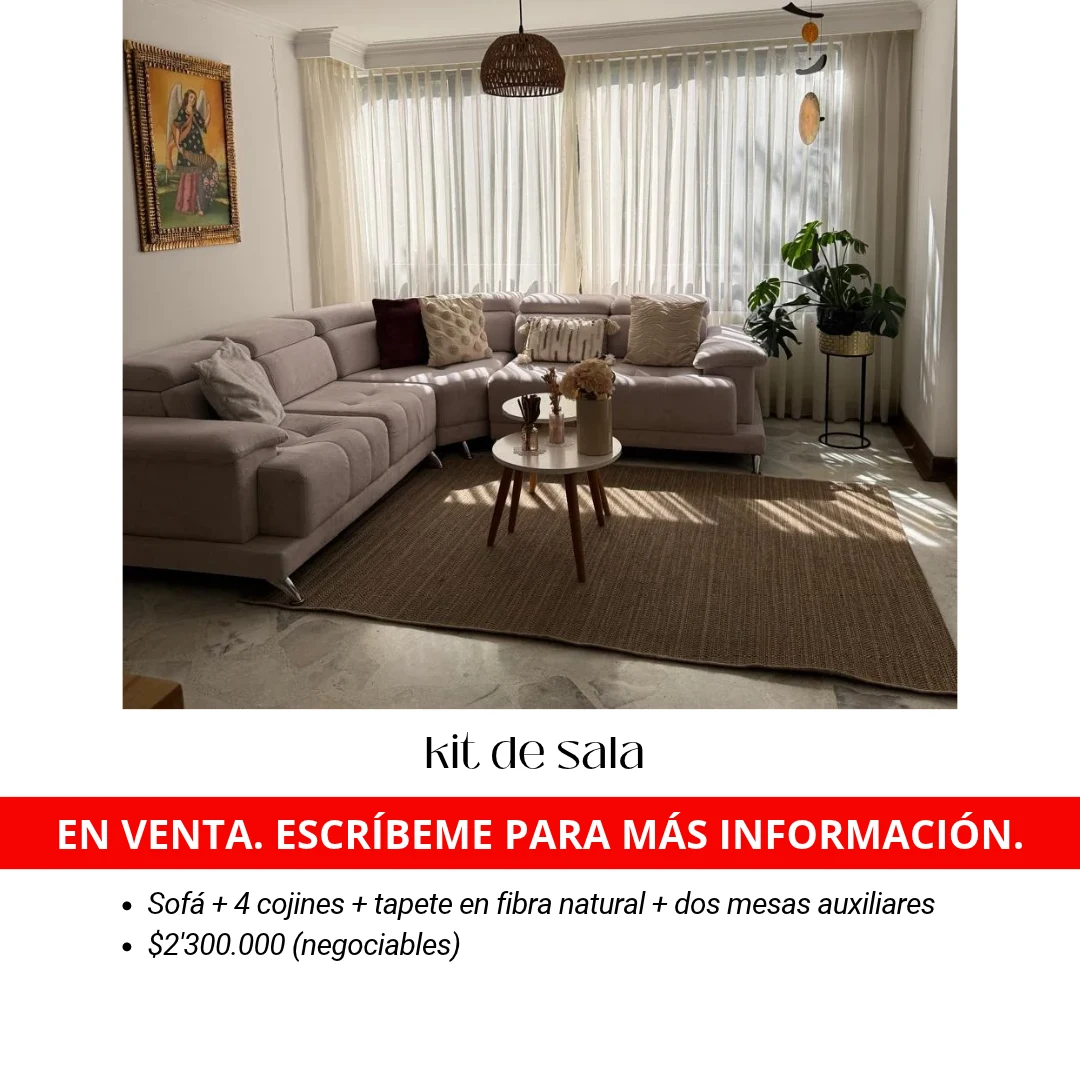 Venta de sofás y salas en Pereira: Sala esquinera amplia + tapete y mesas auxiliares — Colombia Move