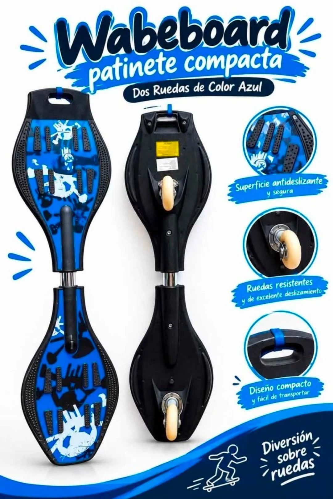 Venta de deportes y fitness en Bucaramanga: Wabeboard patineta compacta de dos ruedas azul — Colombia Move