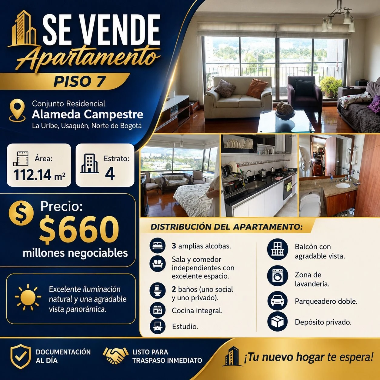 Venta de apartamento en Bogotá: SE VENDE APARTAMENTO – PISO 7 Conjunto Residencial Alameda Campestre – La Uribe, Usaquén, Norte de Bogotá — Colombia Move