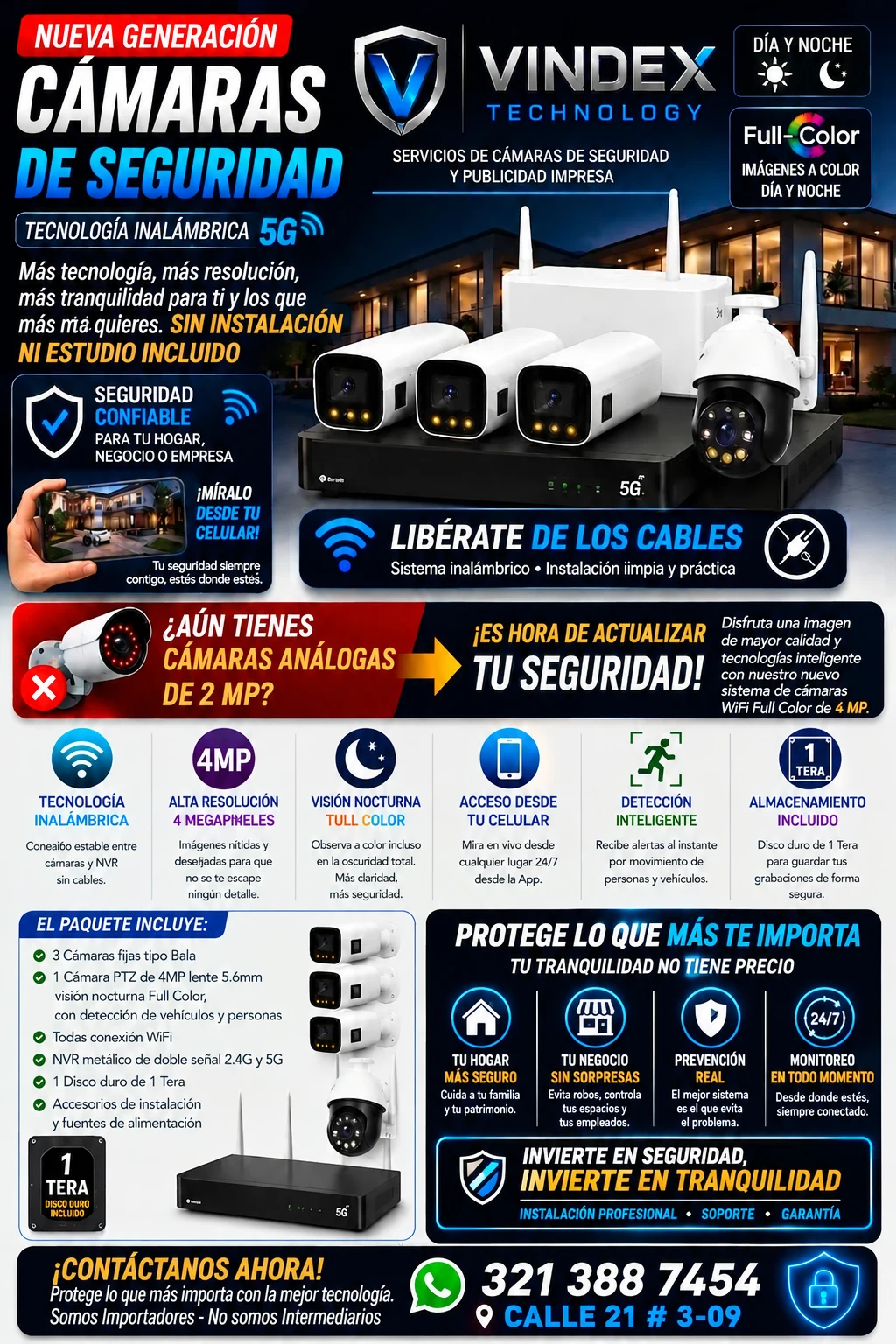 Venta de cámaras y fotografía en Cali: Kit de cámaras de seguridad WiFi Vindex con NVR en venta — Colombia Move