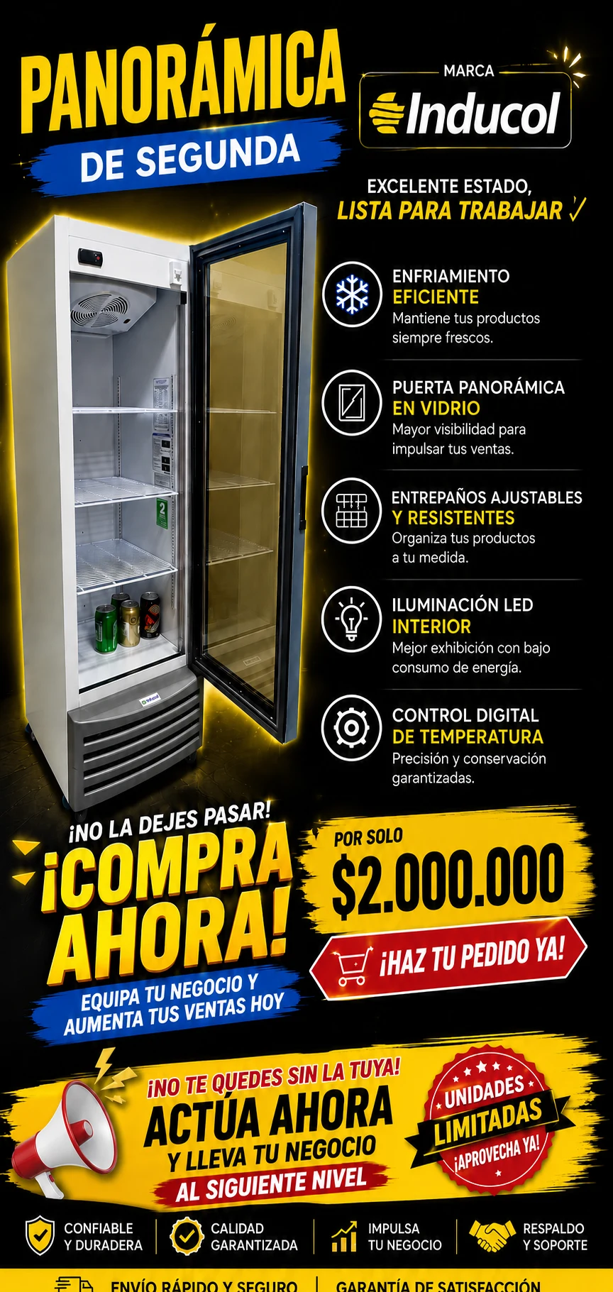 Venta de electrodomésticos en San Bernabé, Cali: NEVERA PANORÁMICA INDUCOL – DESCRIPCIÓN TÉCNICA — Colombia Move
