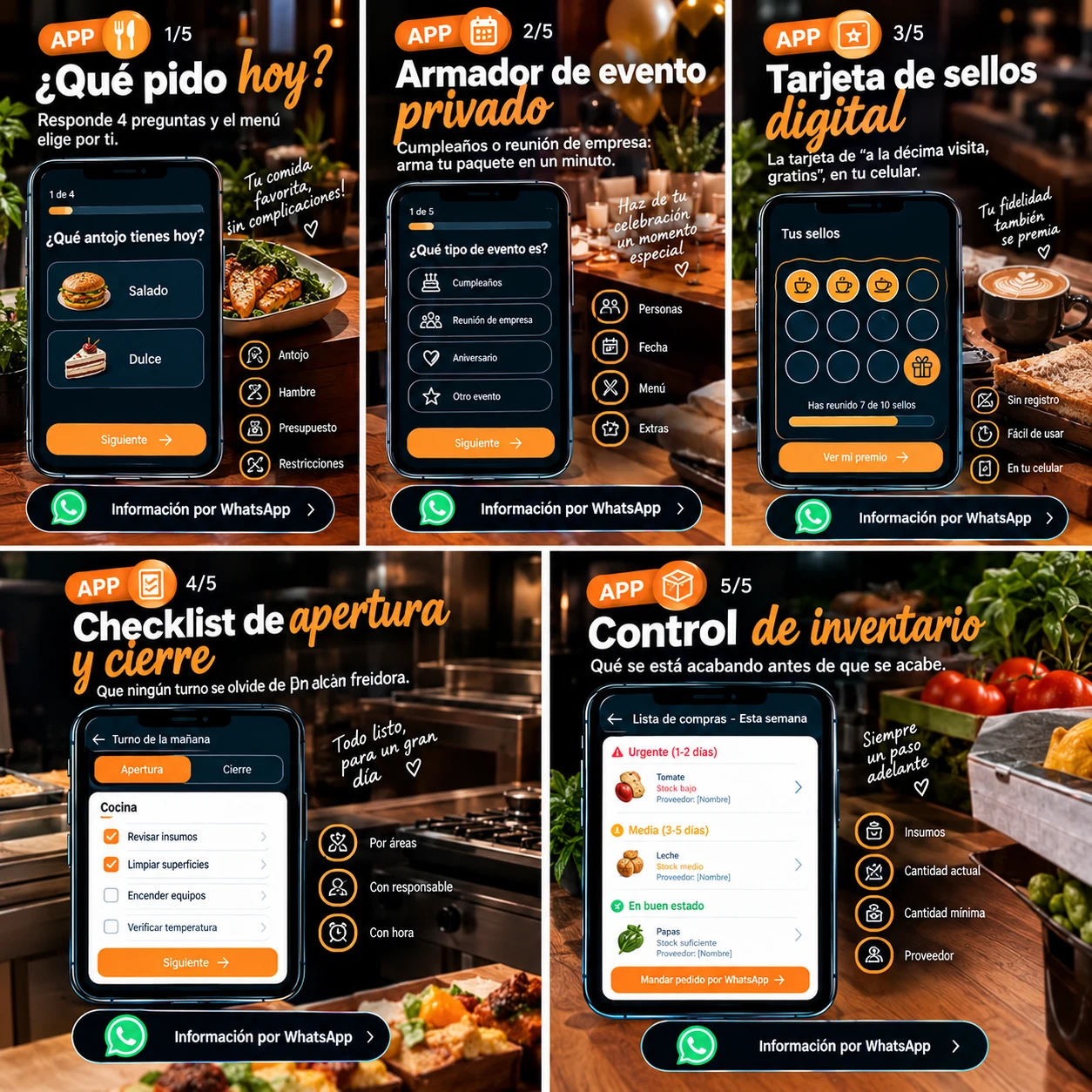 Service in Cartagena: Apps for restaurants: menu, events, stamps, and inventory — Colombia Move