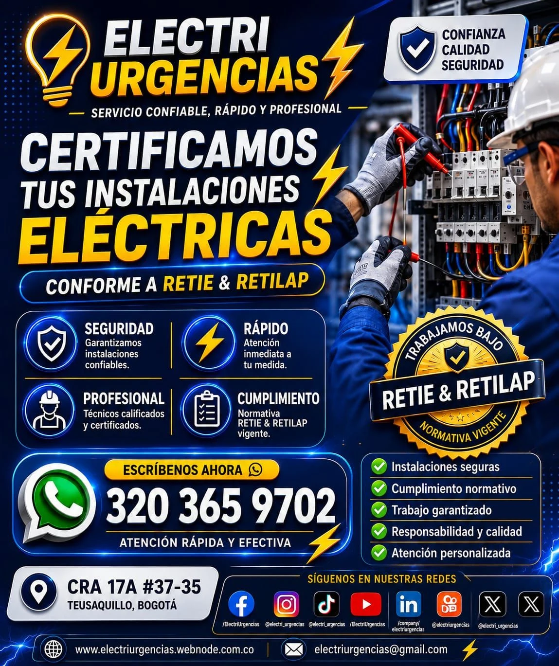 Servicio en Chapinero, Bogotá: Electricista, certificación RETIE — Colombia Move