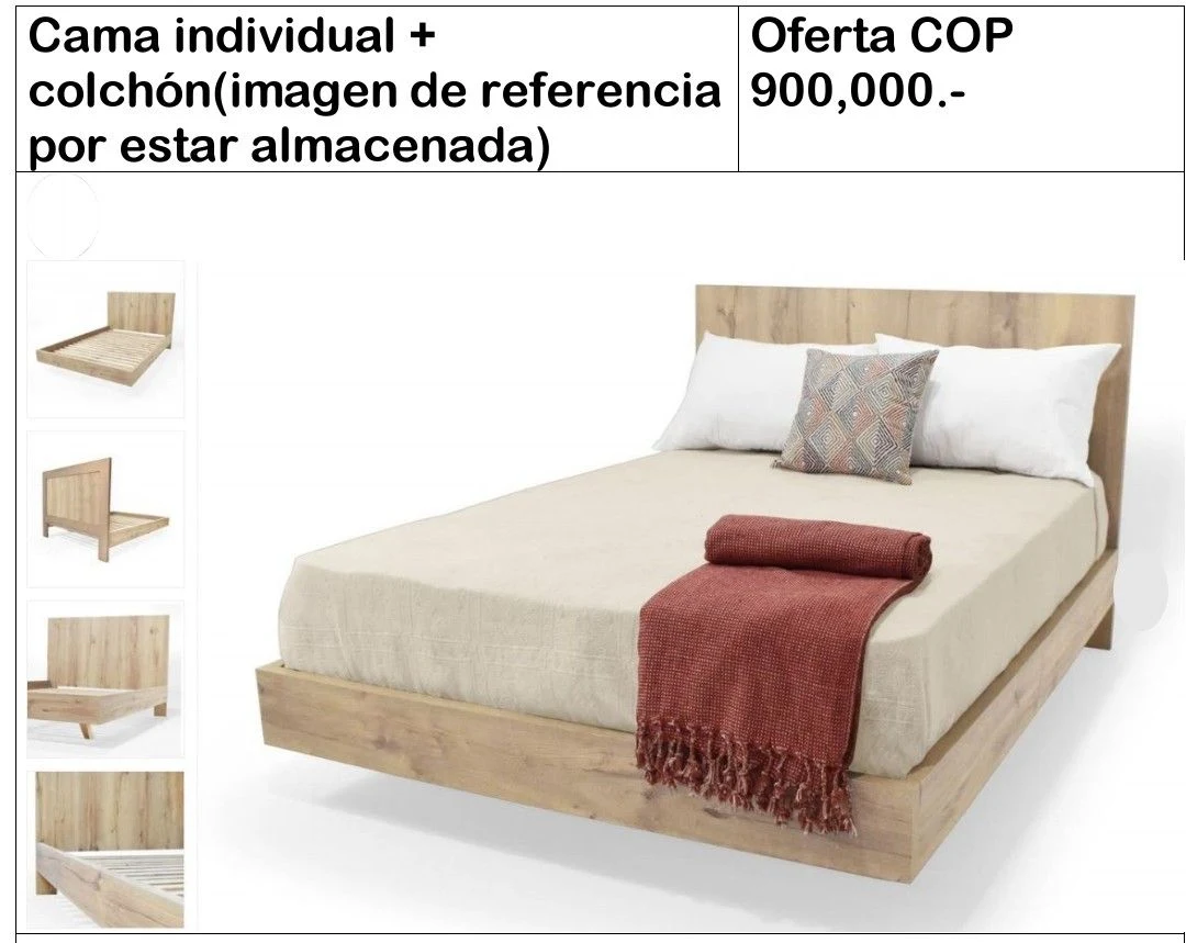 Venta de camas y colchones en Fontibón, Bogotá: Cama de madera clara con colchón — Colombia Move